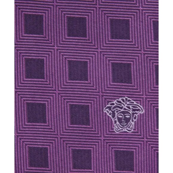 VERSACE Squares PRINT Dress SUIT TIE Woven PURPLE 100% Silk MEDUSA Italy - Picture 3 of 4